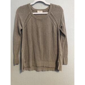 Loft Outlet Womens Top Small Petite Tab Beige Long Sleeve Blouse Cottagecore